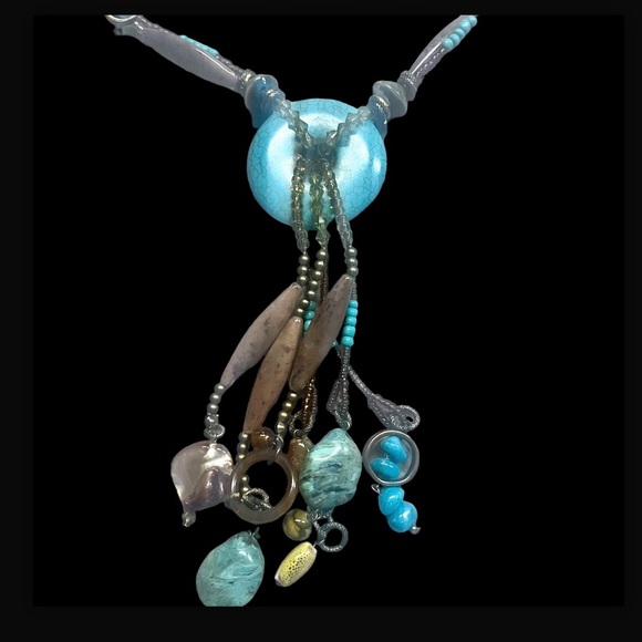 Treska Brand Turquoise and Brown Double Beaded Statement Necklace; EUC! - Picture 3 of 9